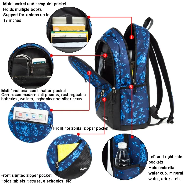 Student Schoolbag Backpack Casual Computer Travel Bag(Printing Blue)