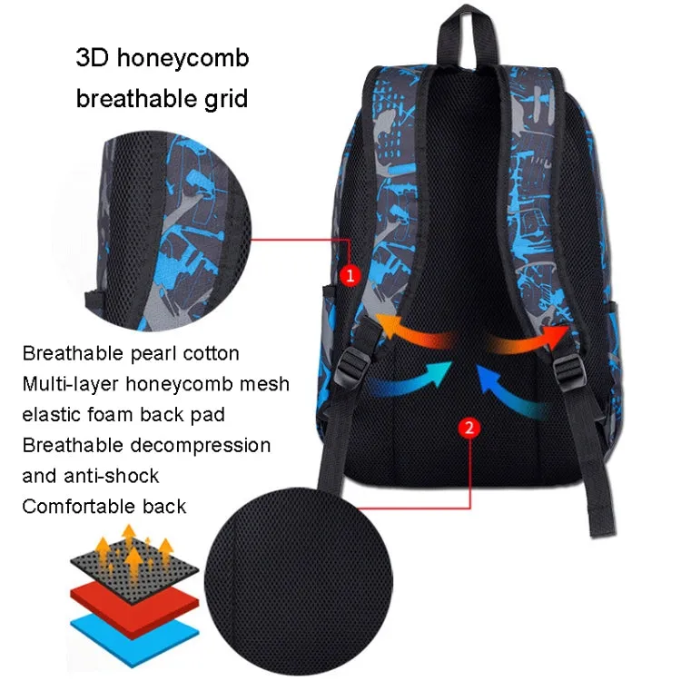 Student Schoolbag Backpack Casual Computer Travel Bag(Printing Blue)