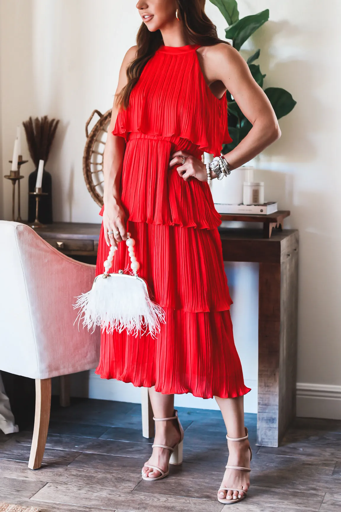 The Bella Tiered Dress-Red