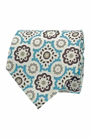 TOKYO - Light blue, brown & beige diamonds printed silk hand made tie