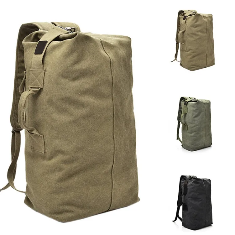 Upgrade Zipper Pockets Outdoor Travel Man Canvas Double Shoulder Backpack Student Schoolbag, Specification: Large Green