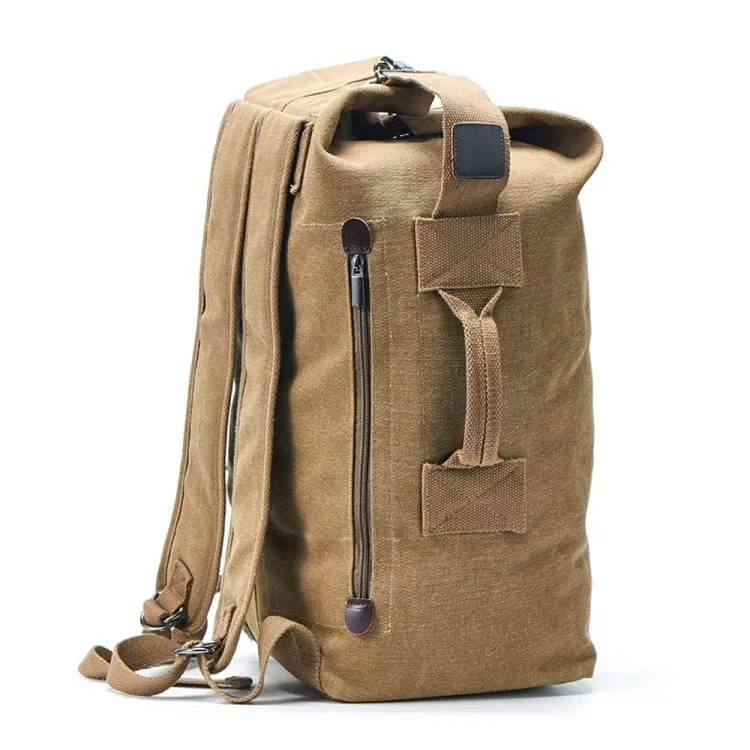 Upgrade Zipper Pockets Outdoor Travel Man Canvas Double Shoulder Backpack Student Schoolbag, Specification: Small Khaki