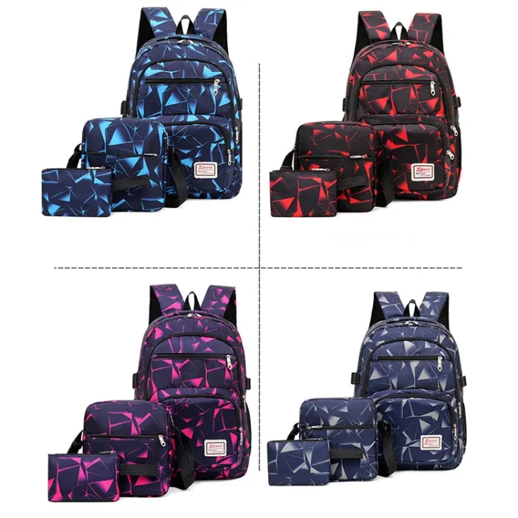 WA208 3 In 1 Diamond Print Canvas Backpack Shoulder Bag Student Schoolbag(Red)