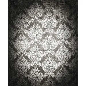 White/Gray Grunge Damask Printed Backdrop