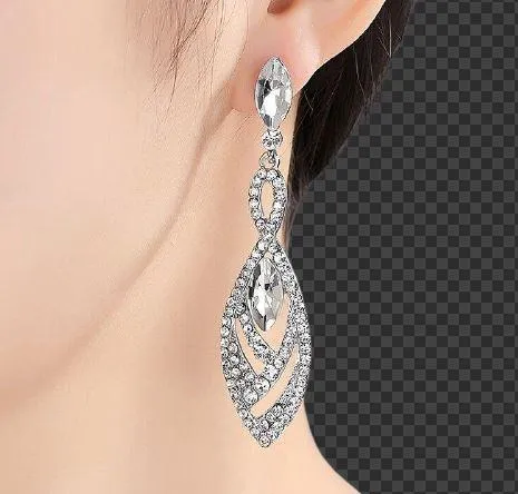 Women Hanging Crystal Long Drop Earrings