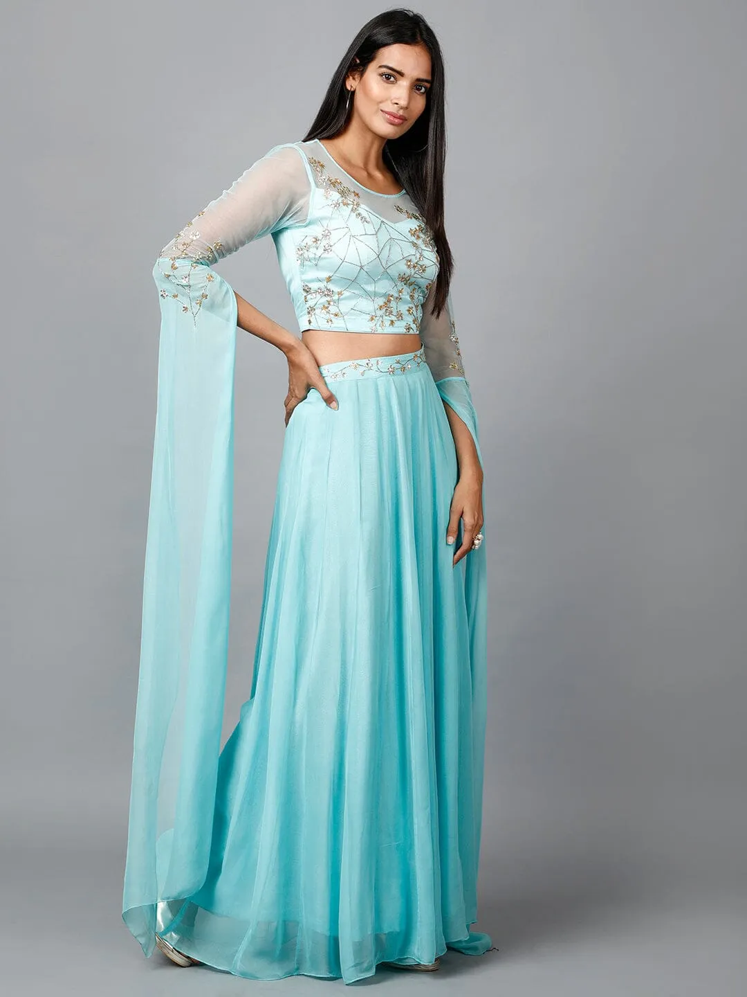 Women's Katdana Sequins Embroidered Wedding Lehenga in Blue