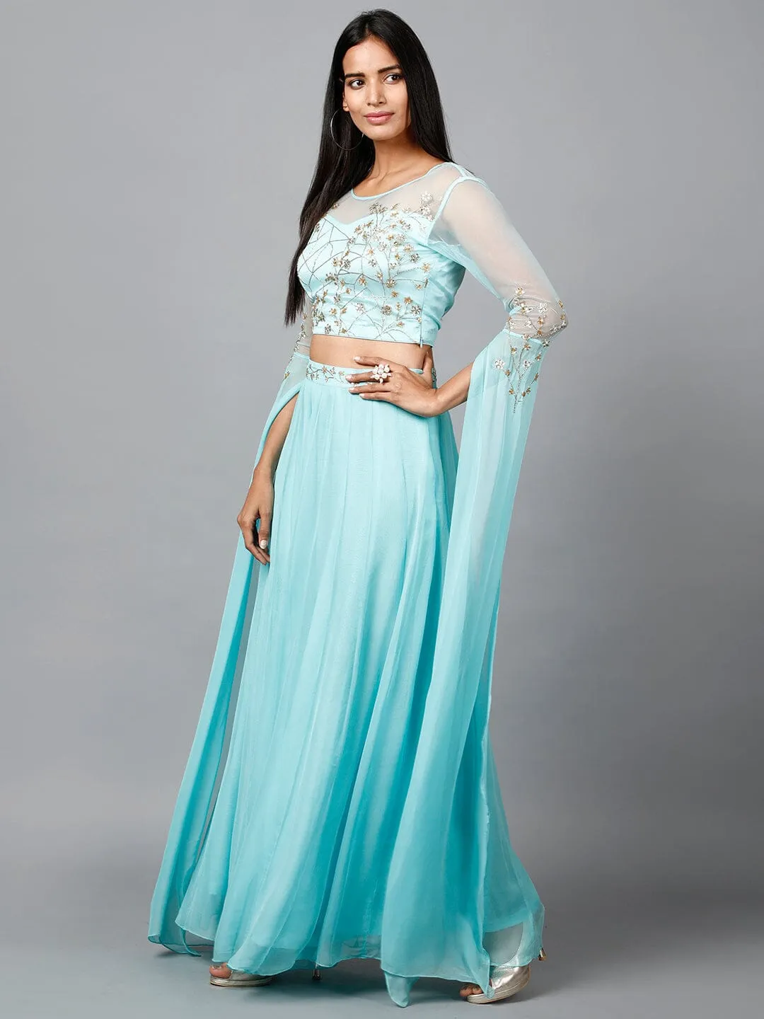 Women's Katdana Sequins Embroidered Wedding Lehenga in Blue