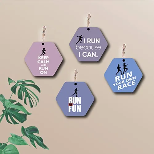 woopme® 4 PCs Run Race Quotes Printed Wall Hanging For Home Office Shops Hall Wall Decor (8 x 8 Inch)