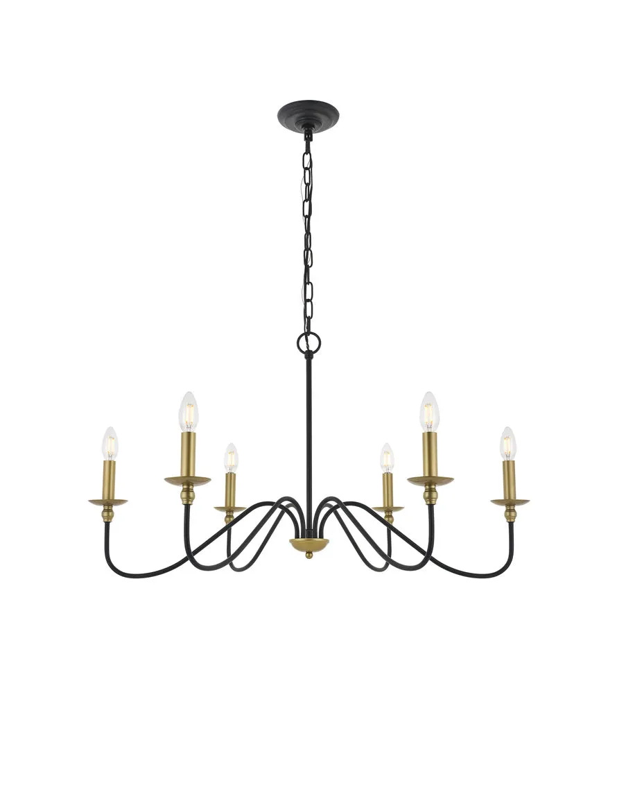 ZC121-LD5006D36BRB - Living District: Rohan 6 light Matte Black and Brass Pendant